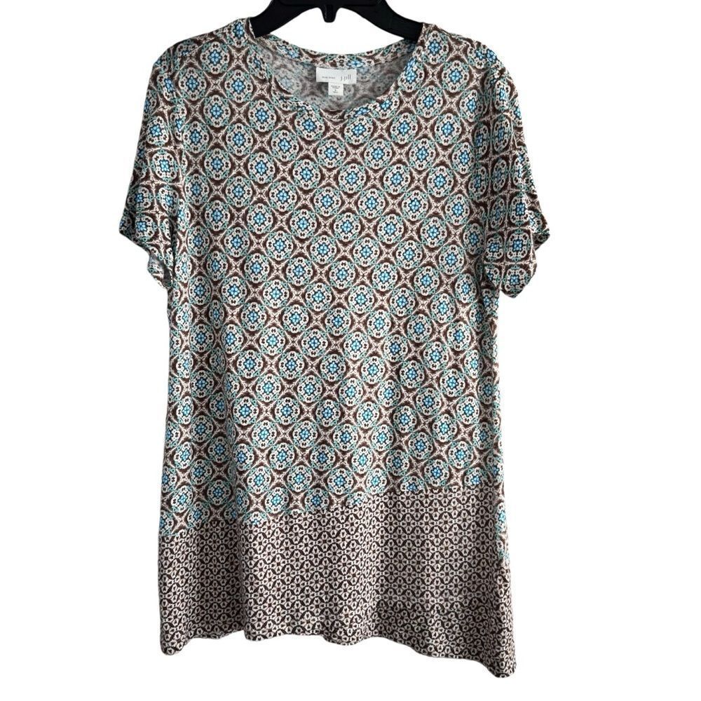 J. Jill Love Linen Medallion Print Short Sleeve Top Tunic 100% Linen Size S Tall